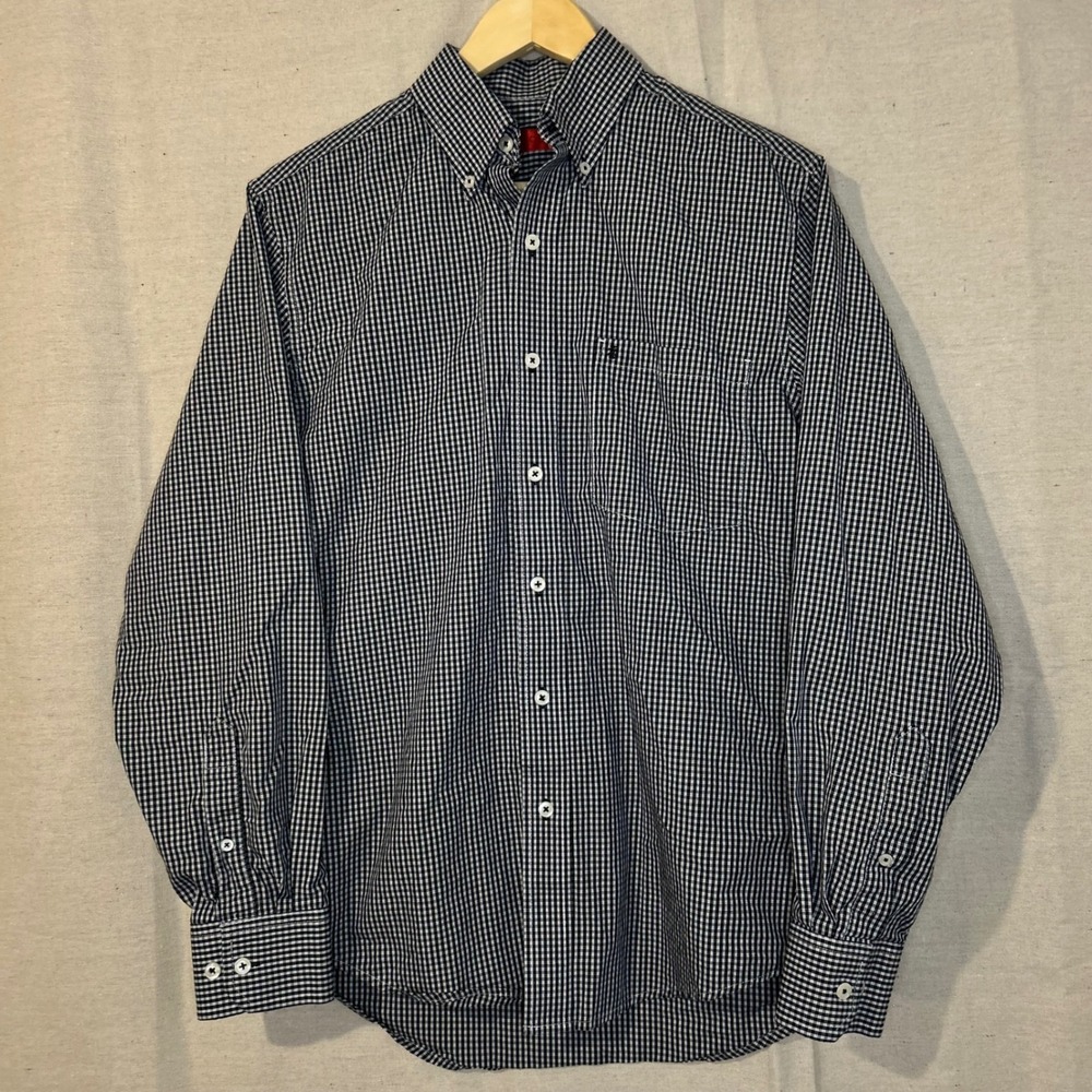 Izod Mens Check Long Sleeve Button Down Shirt Red Logo Pocket Size XL